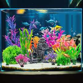 鱼缸装饰水族箱人造塑料植物和洞穴岩石装饰套装大小套餐入缸成景