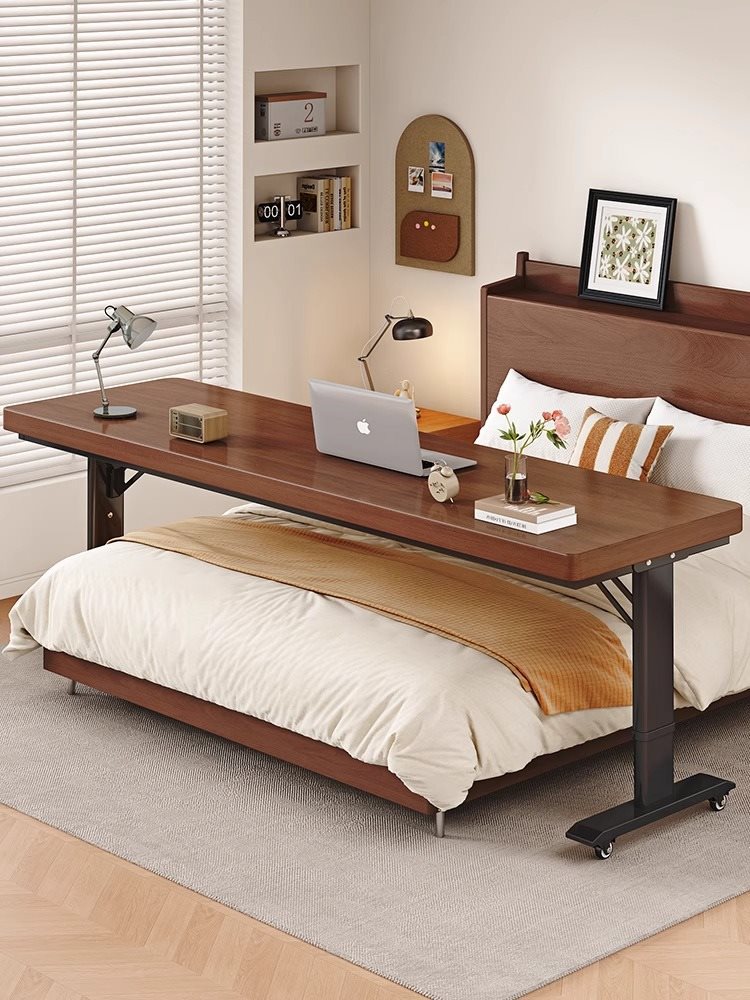 Solid Wood Computer Desk Bedside Table Movable Lift Table Bedroom Lazy Desk Home Long Desk Cross-Bed Table