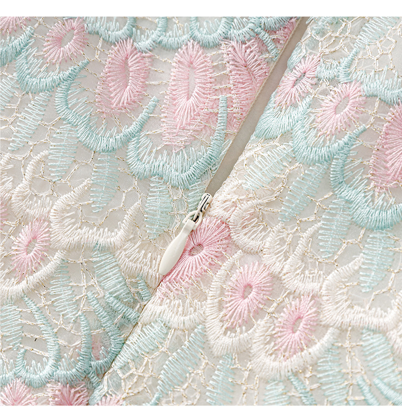 Váy maxi nữ thêu họa tiết lông vũ organza tay ngắn — mơ chi tiết 21