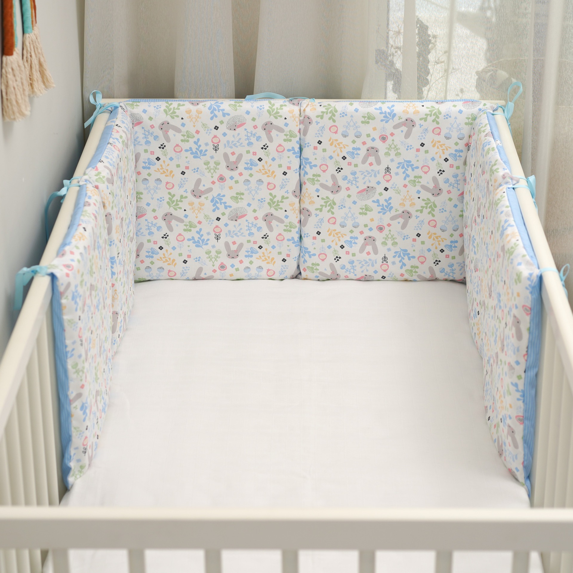 Baby bed baby bedding kit cartoon cotton anti-collision guardrail blue rabbit 30*30*6 removable