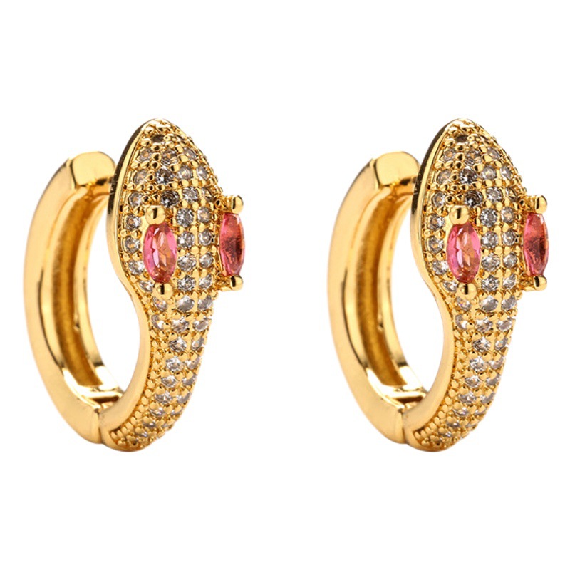 Nueva frontera europea y americana de cobre chapado en oro pendientes de serpiente pendientes de perlas de nicho de diseño de las mujeres