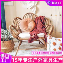 户外编藤沙发阳台花园庭院休闲藤椅露天民宿酒店客厅单人花朵沙发