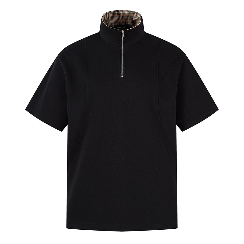 TKPA Zipper Half-Open Collar Short-Sleeve Polo Shirt, Ins High Street Fashion Brand, Personality Trendy Color Block Collar T-Shirt for Men