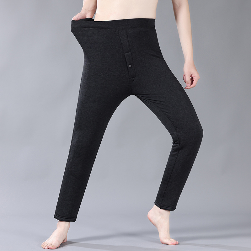Men's black and gray four-layer thickened cotton pants for spring, autumn and winter, warm, slim fit, knee and waist support, stretchy cotton pants that make you look slimmer.