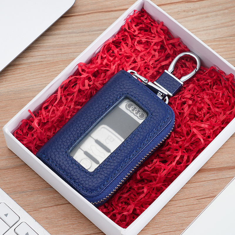 Nuevos productos transfronterizos, bolsas de llaves de automóviles de cuero suave, ventanas abiertas, bolsas de llaves de automóviles de cuero PU, cremallera japonesa y coreana, explosión multicolor.