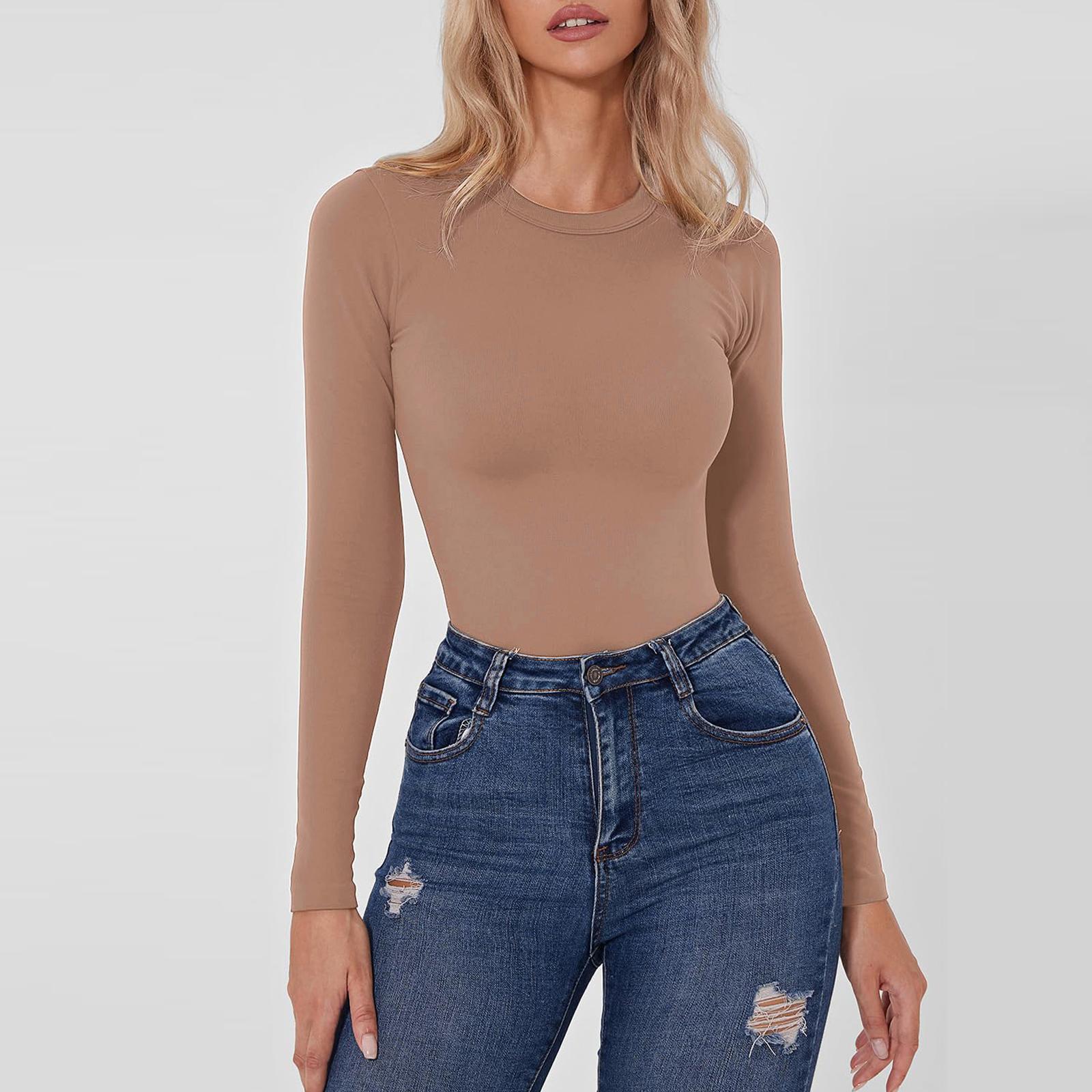Las mujeres transfronterizas de manga larga traje apretado de cuello redondo superior burst hebilla bottoming camisa Otoño e Invierno Nuevo SU3650