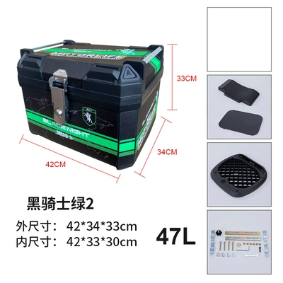 Motorcycle trunk: Universal Trunk Large Capacity - 47l-black-knight-green-2-base-screws-upper-and-lower-sponge-backrests-printing
