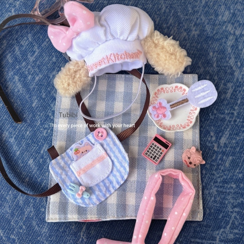 10cm Doll Clothes, Cute Cotton Doll Dress-Up Clothes and Accessories, Mini Hat, Chef Hat, Apron Set