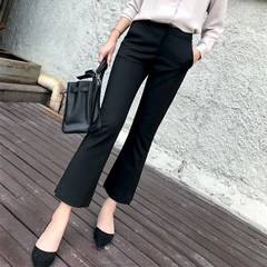 垂れ下がった感じの小さいラッパのズボンの女性の9分の春夏の小さい背の8分のカジュアルなストレートの広腿のズボンの黒色のスーツのズボンは薄いです。