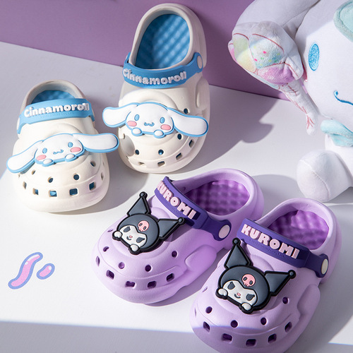 Qidan Shoe Factory Cartoon Croc Shoes Girls' Cute Soft Sole Kuromi Children's Sanrio Baby Two-Wear Slippers