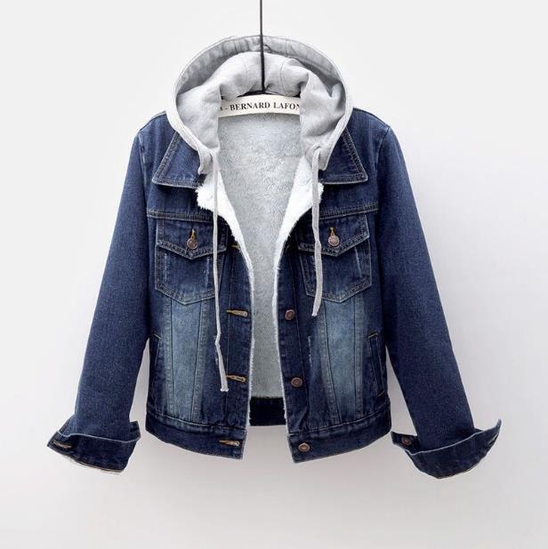 2027 Spring New Style Fleece-Lined Denim Jacket for Women, Short Slim Fit with Hood, Long Sleeve Top for Students, Trendy for Plus Size Women 2027 Spring New Style Fleece-Lined Denim Jacket for Women, Short Slim Fit with Hood, Long Sleeve Top for Students, Trendy for Plus Size Women