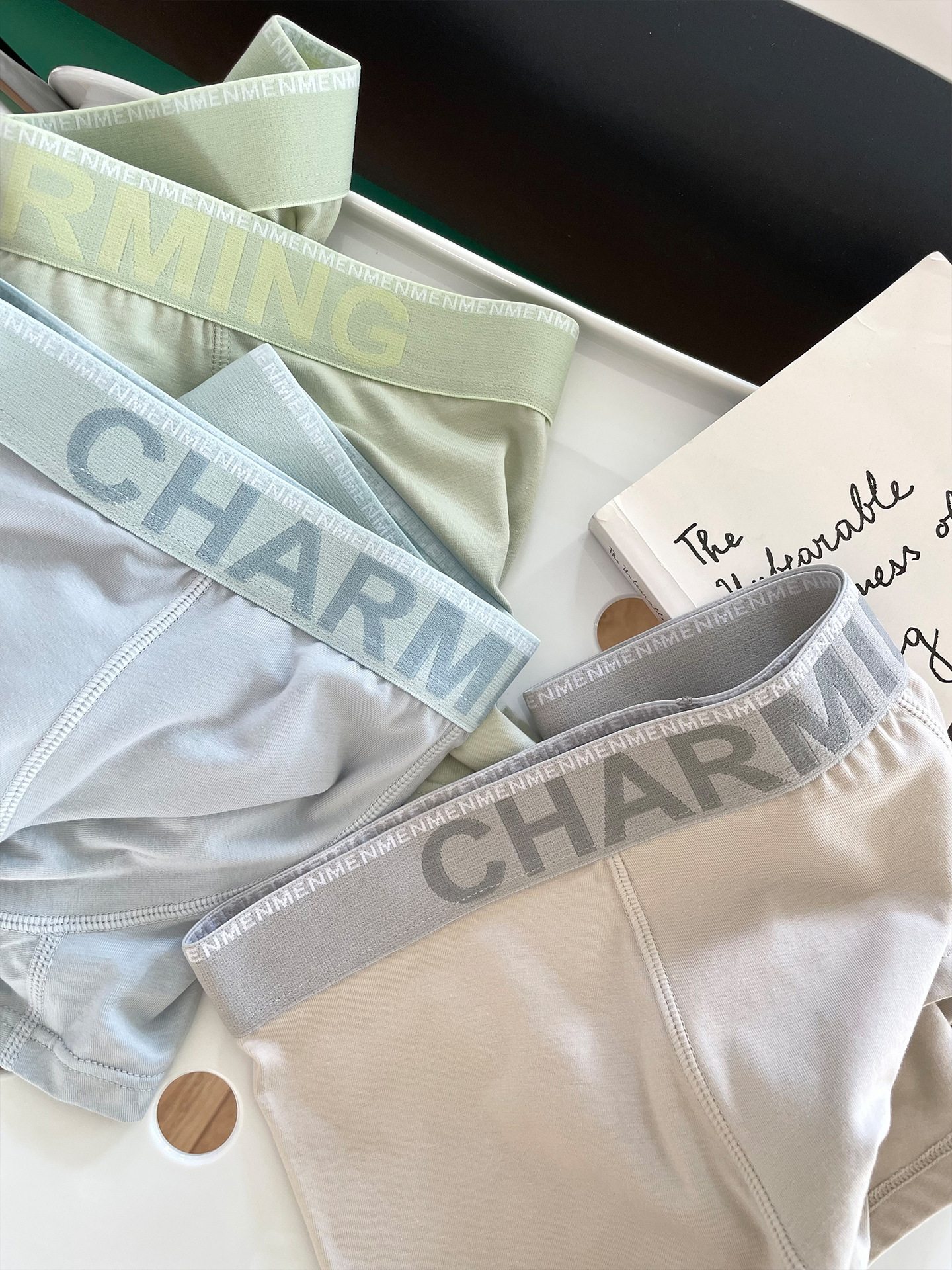 Contraste color espacio pantalones ~ modal RC algodón ropa interior de los hombres simples cómodos pantalones cortos de cintura Borde de moda de los hombres boxeadores