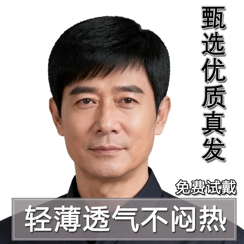 Cross-Border Men's Full Head Wig for Middle-Aged and Elderly Men, Short Hair, Bald Head, Real Hair, Natural Breathable Wig Cap