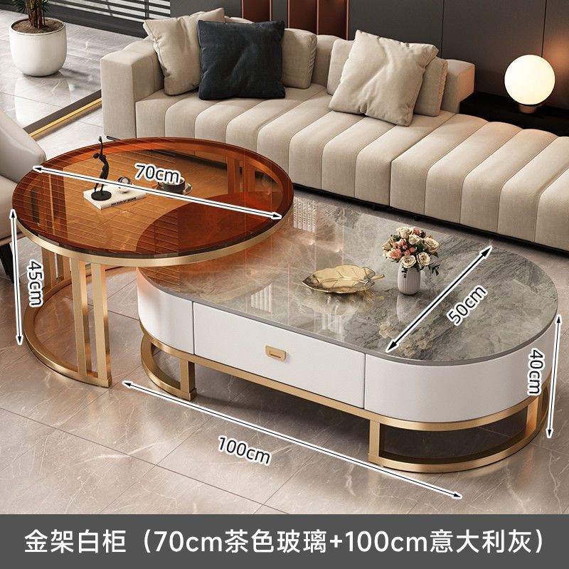 골드 프레임 화이트 캐비닛 모던 그레이 + 브라운 유리