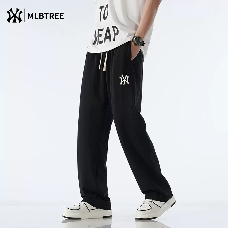 MLB&TREE联名NY休闲刺绣长裤秋季卫裤男士高街痞帅直筒宽松百搭裤