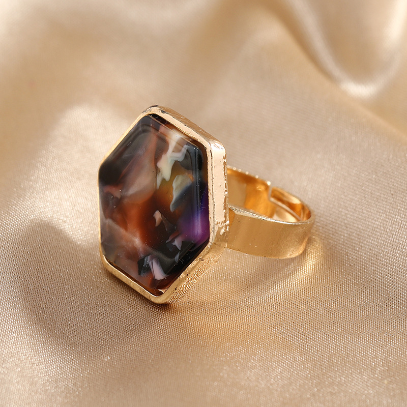 fashion acrylic amber stone open adjustable alloy ring simple creative design