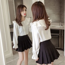 娃娃领上衣女衬衣春秋新款韩版时尚气质荷叶边超仙洋气学生衬衫夏