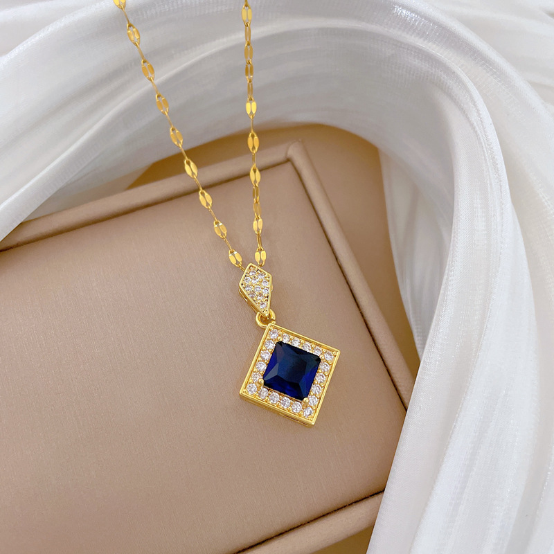 【钛钢】微镶项链耳环套装轻奢菱形吊坠个性气质宴会耳饰项饰组合详情14