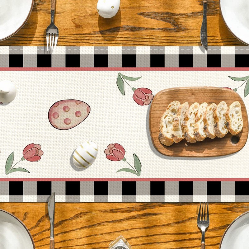 Camino de mesa de lino estampado de Pascua, estilo nórdico, para el hogar, sala de estar, aislamiento térmico, antimanchas, mantel para mesa de comedor, Amazon transfronterizo