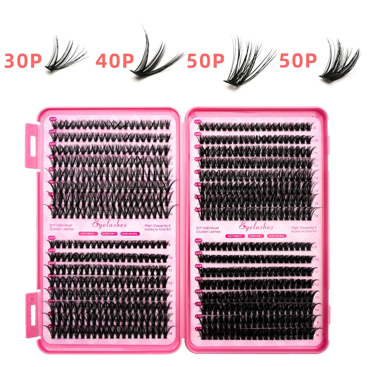 False Eyelash Cluster Set, 32-row Mixed Volume Individual Clusters, 10–100P Options