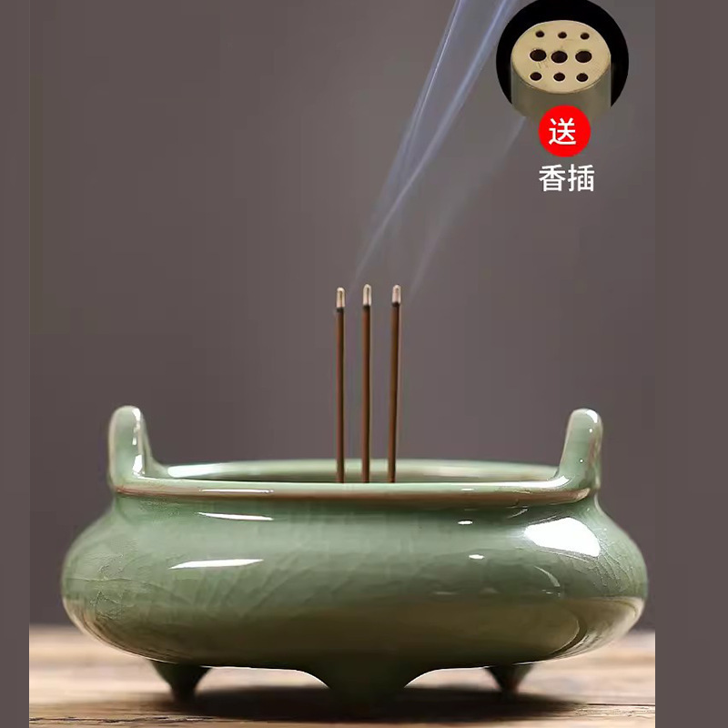 神仏を祀る家庭用陶器香炉、双耳三脚、祭用香炉、白檀炉、香座、仏具、香道具|undefined