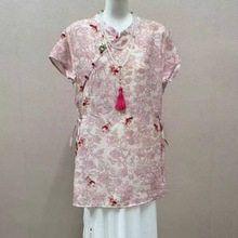 夏日新款女旗袍式国风新潮中式人丝麻上衣女衬衫新中式