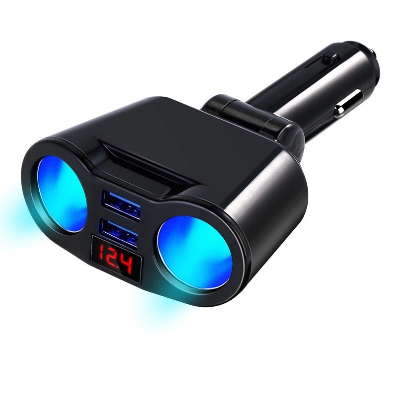 點煙器帶旋轉一拖二雙點煙器轉換插頭車用旋轉車充車載充電器