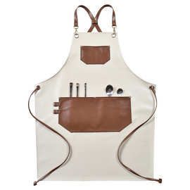 厨房皮革围裙防水防油女咖啡师美发理发宠物花艺店韩版定制印logo