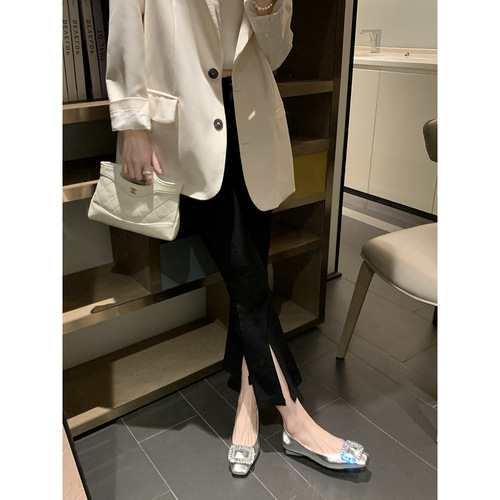 Grape Mom StudioLee Estate's Elegant Princess—Chic Rhinestone Low-Top French-Style Square-Toe Commuter Slip-On Women's Shoes