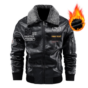 Cross-Border Amazon Spot Lapel Men's Large Size Pu Leather Jacket Winter New Velvet Thickeneded Men's Leather Jacket