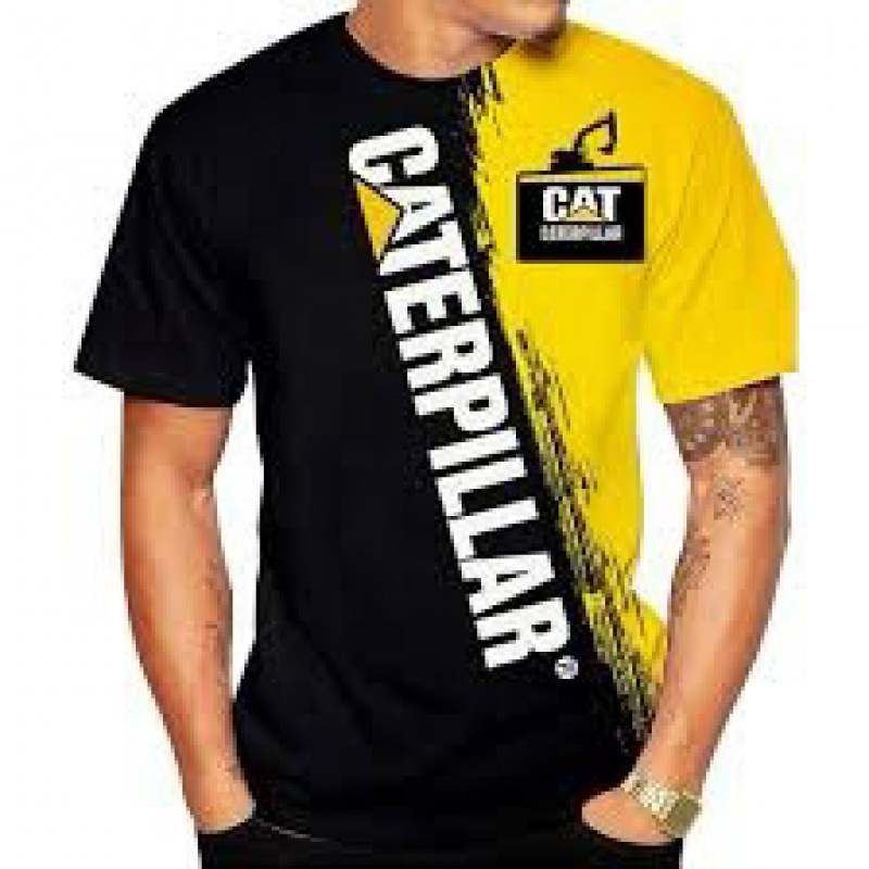 TK人気 CAT掘削機 3D立体インク メンズT アメリカンワークウェア風 通気速乾半袖Tシャツ|undefined
