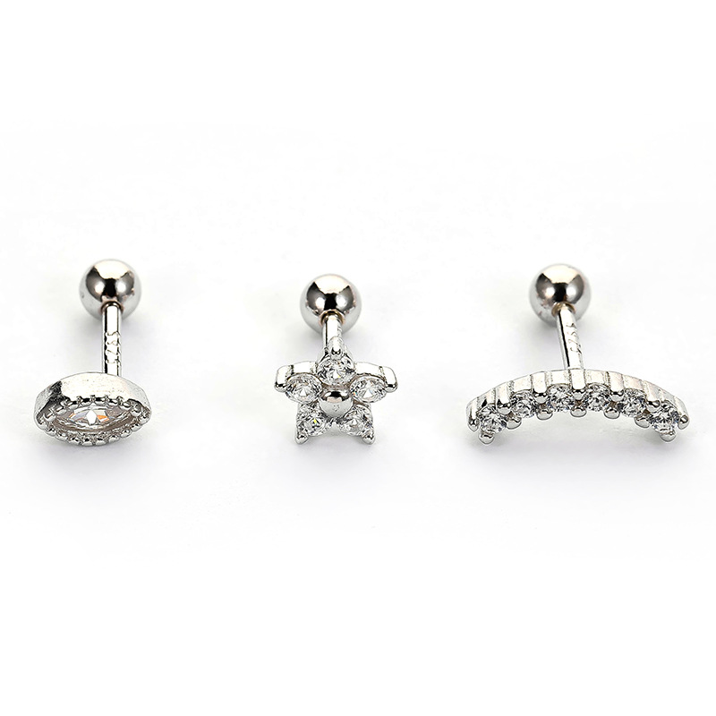Flower Pattern 1 Piece 925 Sterling Silver Zircon Flower Ear Studs
