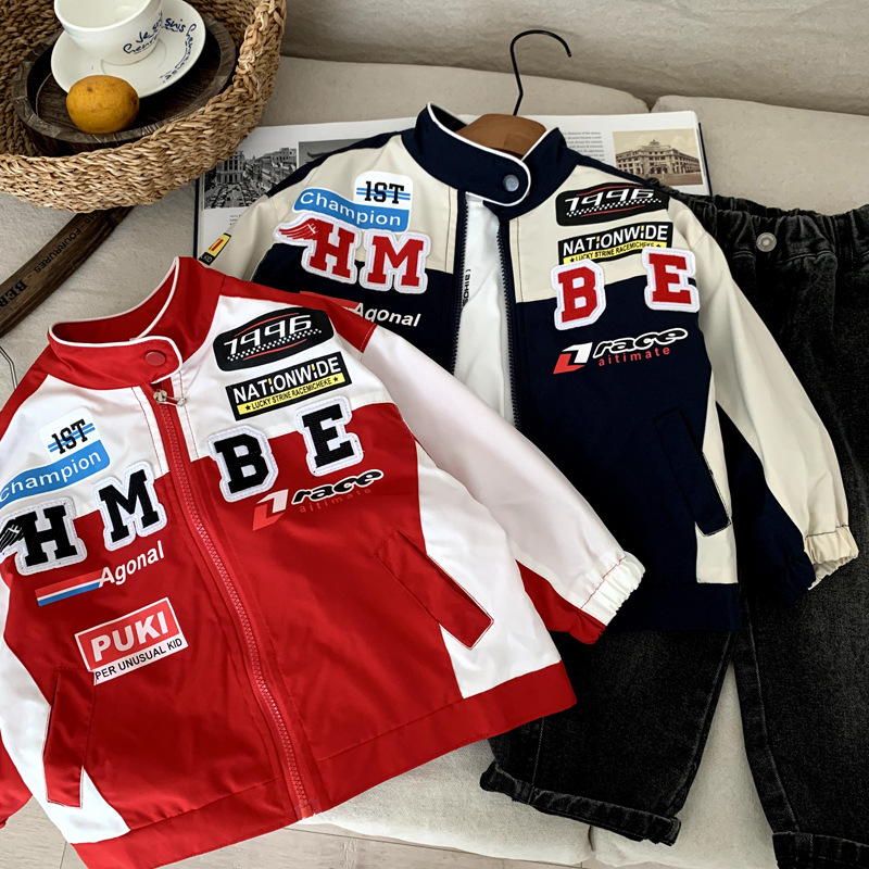 Children's Motorcycle Clothing Spring and Autum Clothing 2025 Autum New Style Baby Girl's Street Handsome Boy's Autum Color Matching Baseball Uniform