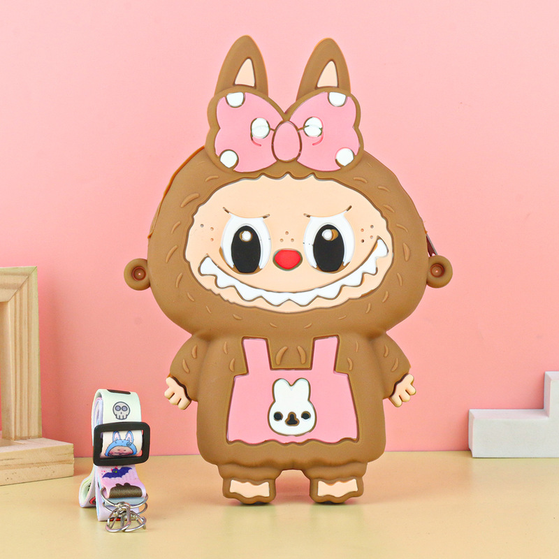 Labubu シリコーン携帯電話バッグ漫画かわいい誕生日ギフト弓シリコーン小銭入れハイエンドクロスボディバッグ|undefined