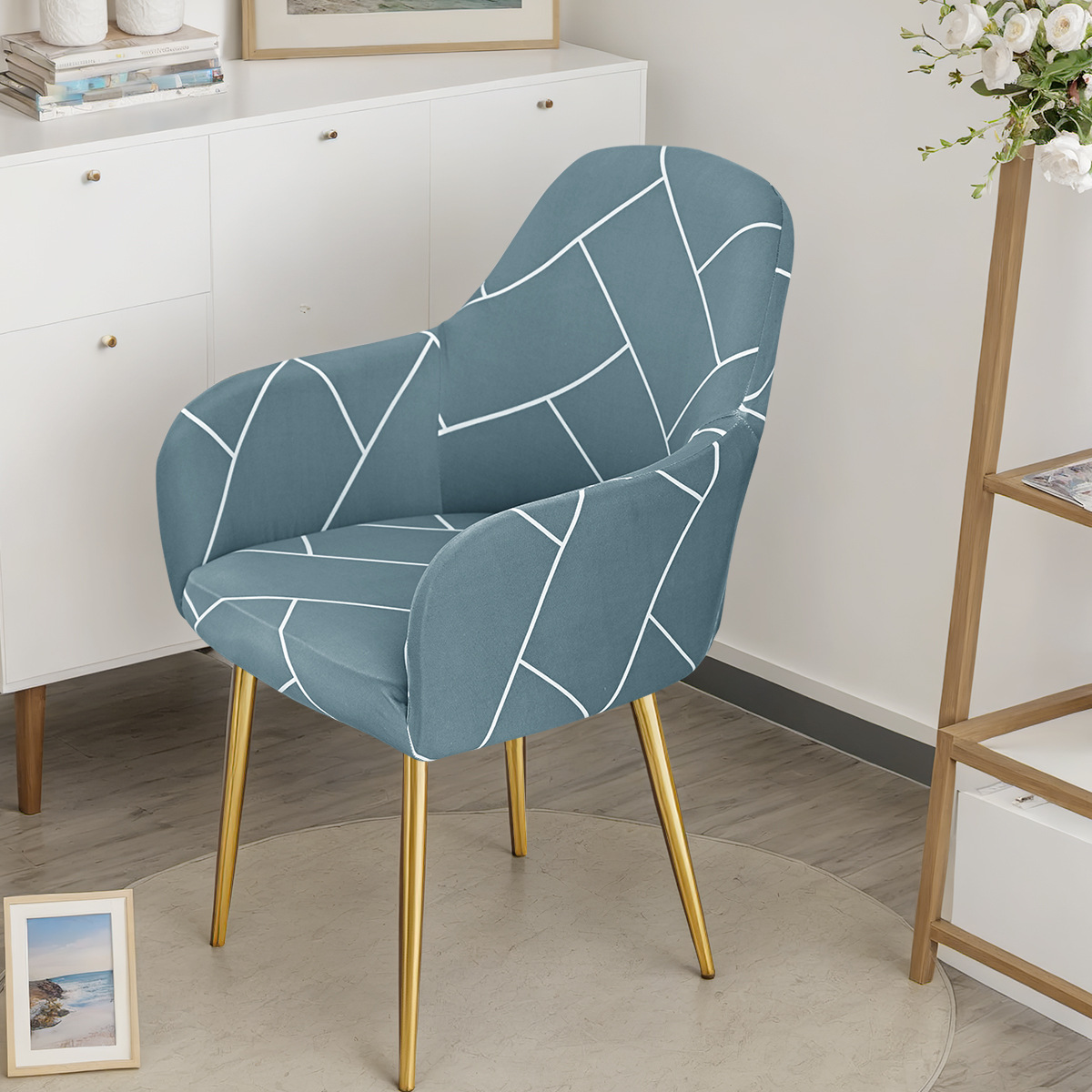 Nuevas cubiertas de silla de comedor de arco transfronterizas con impresión elástica de seda de leche resistente al polvo y al desgaste SHEIN