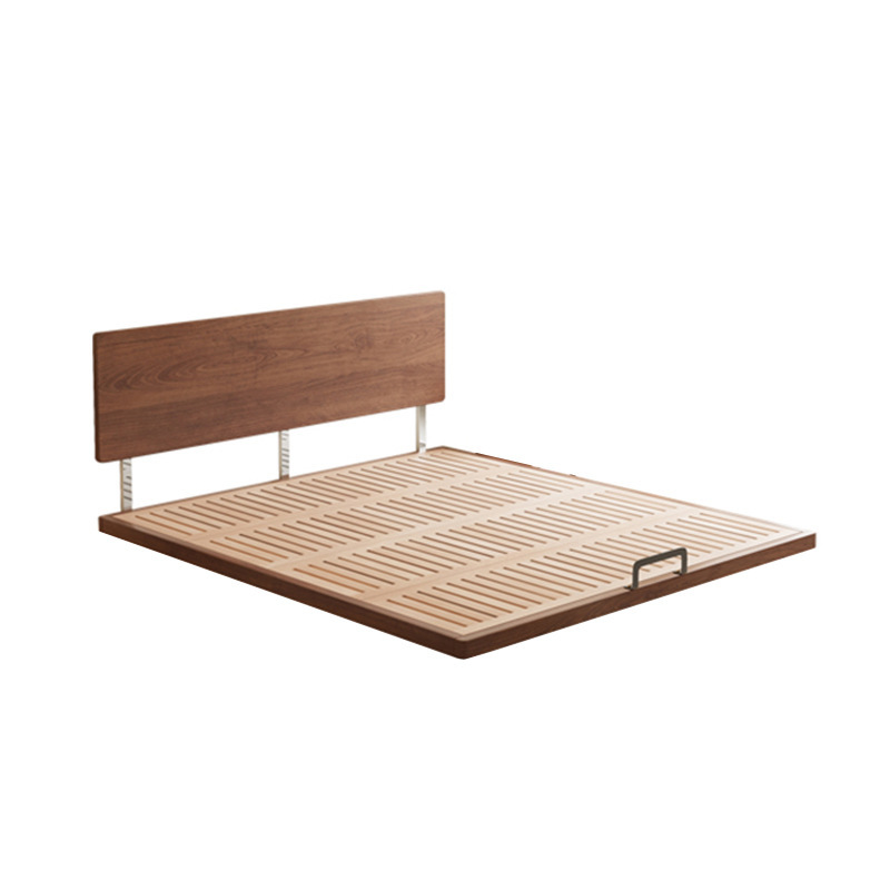 Cama de nogal nórdico de madera maciza pura con cabecera muy delgada, nuevo marco de fila de madera de haya, cama suspendida de apartamento pequeño minimalista moderno