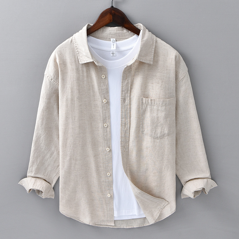 Spring and Summer Linen Long-sleeved Shirt Men's Business Casual All-match Cotton and Linen Shirt Artistic Men's 201 Jacket for Youth
