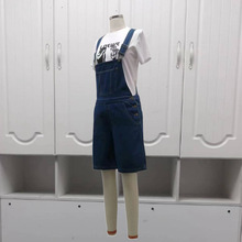 夏季新款杨尹同款牛仔直筒宽松背带连体裤白色印花T恤套装女