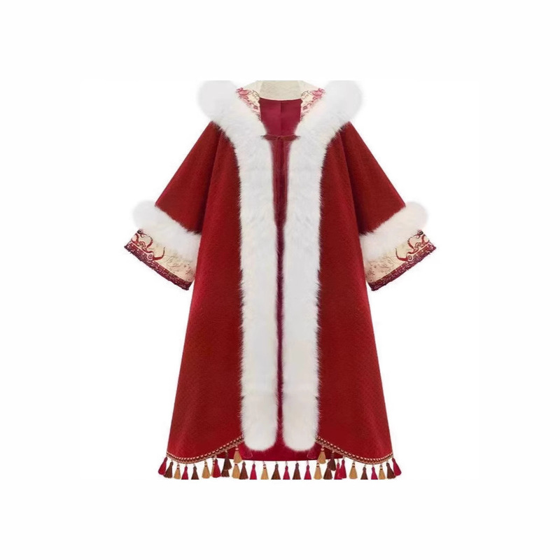 Long Cloak Seven Princess Shawl Hanfu Embroidered Cloak New Year's Clothing Cloak fleece-lined Warm Autumn and Winter Daily