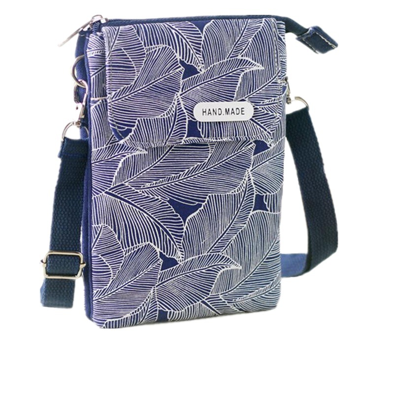 Foreign Trade Pastoral Leaf Large Screen Fabric 5-Layer Cross-Body Mobile Phone Bag Women's Cross-Body Bag Dropshipping
