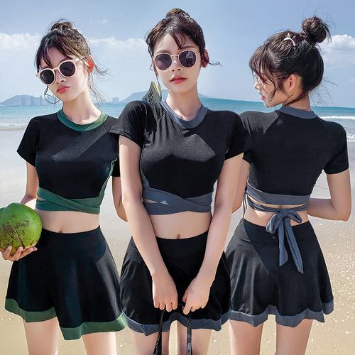 2024 new swimsuit women's split sexy skirt with small breasts gathered Korean ins fresh student slim fairy style