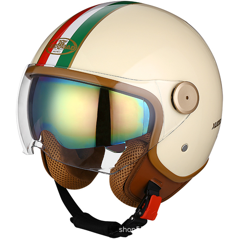 Motosiklet kaskı (dəbilqə) | Universal Helmet Motorcycle - matte-beige-double-lens-short-outer-color-inner-one-size