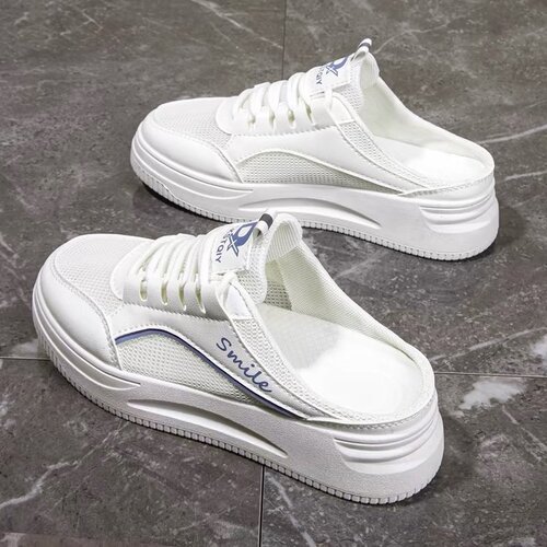 Mesh Airy Slippers 2025 New Summer Casual White Shoes Thick Sole Stylish Rounded Toe Half Support Foreign Trade Wholesale