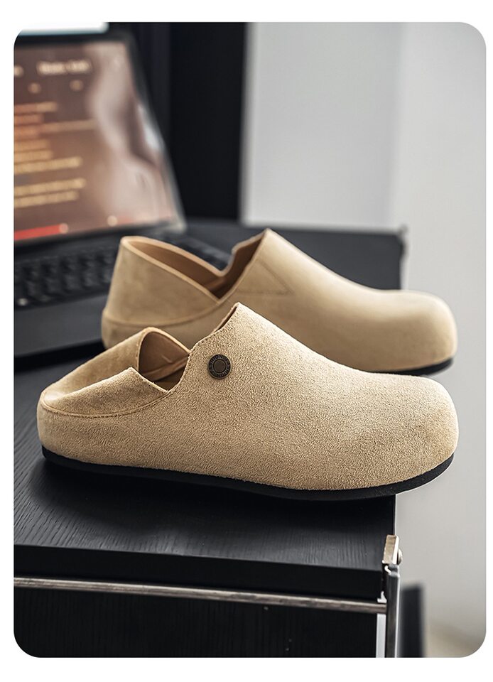 Giày lười nam bít mũi da lộn kiểu mule mũi tròn, gót vừa 3–5 cm, hai kiểu mang có thể kéo gót — Y6761 màu be, Y6761 màu kaki, Y6761 màu nâu cà phê chi tiết 18