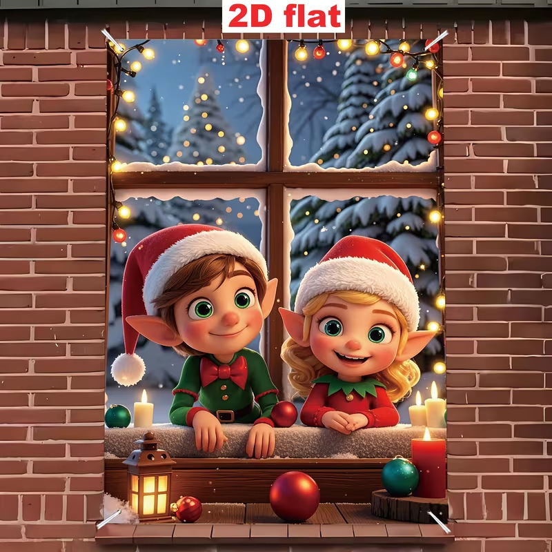 Christmas window curtains, indoor room party decorations, home party supplies, festive window polyester hangings
