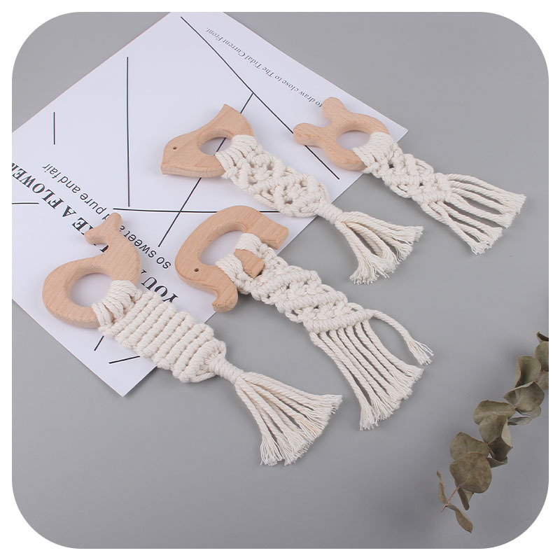 DIY bebé creativo haya animal teether tejida a mano cuerda de algodón juguete bebé teether palo