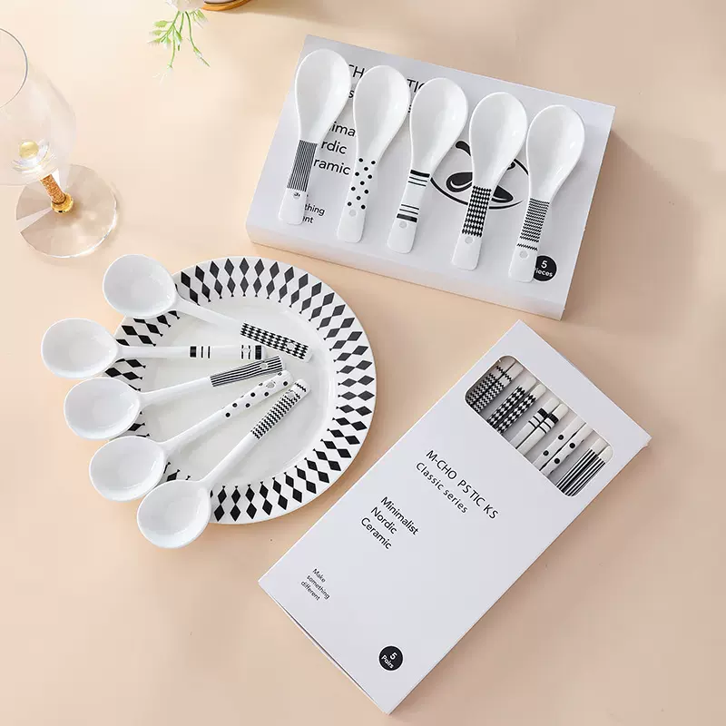 创意赫本风陶瓷筷勺套装家用乔迁送礼品5只礼盒装筷勺子组合餐具