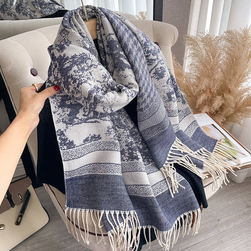 2023 Autunno e Inverno Nuova Imitazione Sciarpa di Cashmere Moda Donna Versatile Scialle Caldo a doppia faccia Mille Uccelli_voghion.com