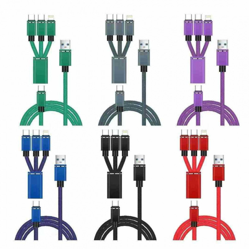 尼龙编织一拖三可分体式数据线三合一超级快充充电线适用安卓华为