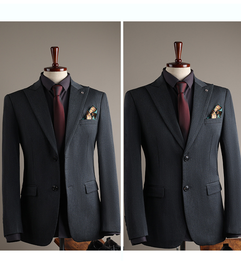 Men’s Three Piece Slim Fit Suit Solid Colour Business Formal Suit_voghion.com